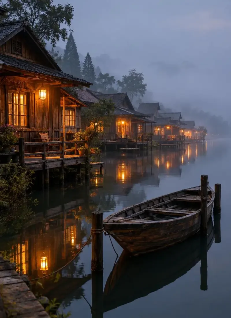 河镇回声（Echo of River Town）主视觉，一条河改了道，小镇的记忆也跟着改写了。